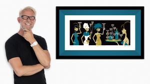 "Chin Chin II" Framed Fine Art Print | Green Edition with Shag (Josh Agle) | Teal Liner | The Shag Store