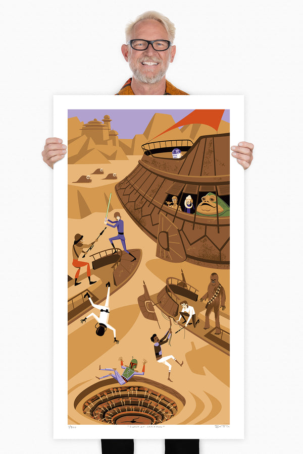 Star Wars: "Return of the Jedi" 40th Anniversary | "Clash at Carkoon" Framed Fine Art Print with Shag (Josh Agle) | Officially Licensed | ©️ & ™️ Lucasfilm Ltd. | SDCC 2023 | The Shag Store