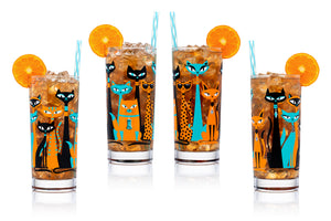 "Cool Cats" Highball Glass Set | Teal & Orange | Shag (Josh Agle) | The Shag Store (Promo)