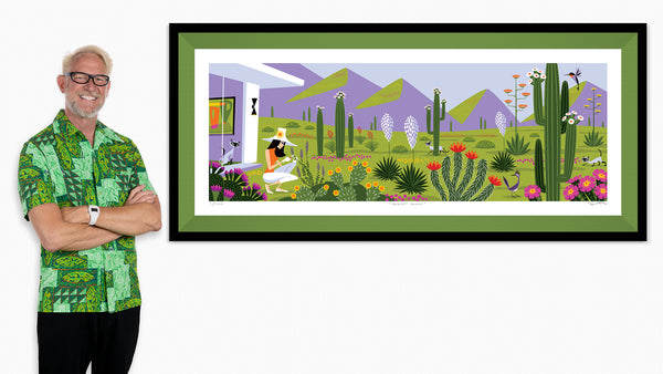 "Desert Bloom" Framed Fine Art Print with Shag (Josh Agle) | Grass Green Liner | The Shag Store