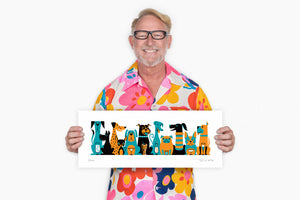 "Dog Meet I" Fine Art Print with Shag (Josh Agle) | Orange & Turquoise Edition | The Shag Store