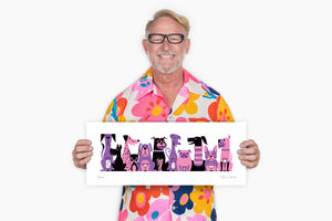 "Dog Meet II" Fine Art Print with Shag (Josh Agle) | Pink & Purple Edition | The Shag Store