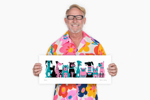 "Dog Meet III" Fine Art Print with Shag (Josh Agle) | Pink & Turquoise Edition | Shag (Josh Agle) | The Shag Store