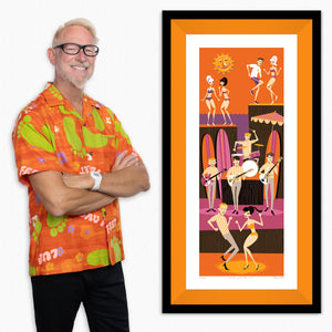 "Inside, Outside USA" Framed Fine Art Print with Shag (Josh Agle) | Orange Liner | The Shag Store