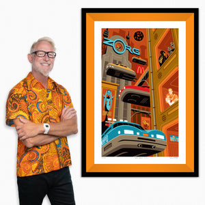 "New York 2263" Framed Fine Art Print | "The Fifth Element" with Shag (Josh Agle) | Orange Liner | The Shag Store