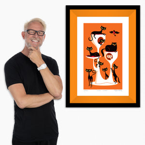 "Nine Lives" Framed Fine Art Print with Shag (Josh Agle) | Orange Liner | The Shag Store