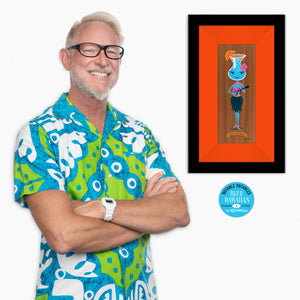 "Blue Hawaiian" Framed Fine Art Print on Wood with Shag (Josh Agle) | "Notable Potables" Series | Tangerine Liner | The Shag Store | COA