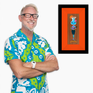 "Blue Hawaiian" Framed Fine Art Print on Wood with Shag (Josh Agle) | "Notable Potables" Series | Tangerine Liner | The Shag Store