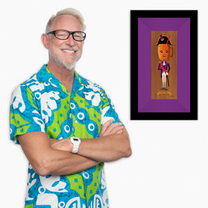 "Navy Grog" Framed Fine Art Print on Wood with Shag (Josh Agle) | "Notable Potables" Series | Dark Violet Liner | The Shag Store