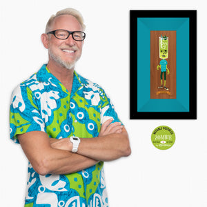 "Zombie" Framed Fine Art Print on Wood with Shag (Josh Agle) | "Notable Potables" Series | Jade Green Liner | The Shag Store | COA