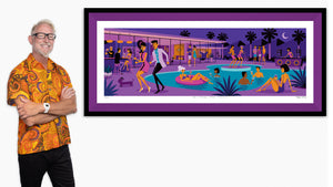 "Palm Springs After Midnight" Framed Fine Art Print with Shag (Josh Agle) | Dark Violet Liner | The Shag Store