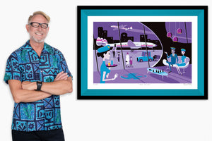 "Par Avion" Framed Fine Art Print with Shag (Josh Agle) | Turquoise Liner | The Shag Store