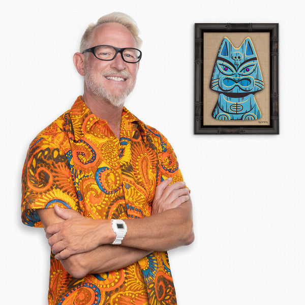 "Popoki" Feline Tiki Idols Complete Set | Embellished Fine Art Print on Wood