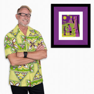 "The Heretical Carver" Framed Fine Art Print with Shag (Josh Agle) | Dark Violet Liner | The Shag Store