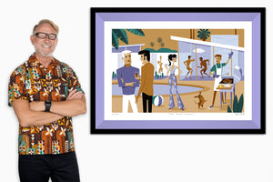 "The Prime Movers” Framed Fine Art Print with Shag (Josh Agle) | Iris Liner | The Shag Store