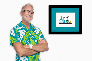 "The Shaker II" Framed Fine Art Print with Shag (Josh Agle) | Turquoise Liner | The Shag Store