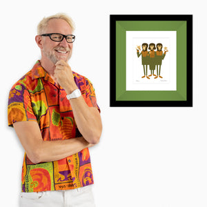 "Three Chimps" Framed Fine Art Print | Planet of the Apes with Shag (Josh Agle) | Grass Green Liner | The Shag Store