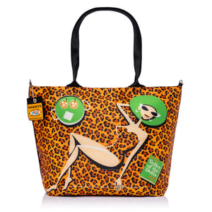 "Leopard Print" Streamline Seatbelt Tote Bag | Shag X Harveys | "Summer Reading" Side