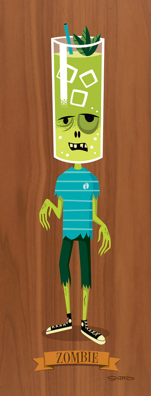 "Zombie" Fine Art Print on Wood | "Notable Potables" Series | Shag (Josh Agle) | The Shag Store