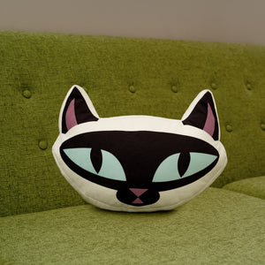 "White Cat" Throw Pillow | Shag (Josh Agle) | The Shag Store (Sofa Front)