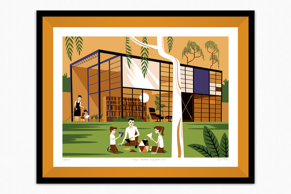 "The Third Generation" Framed Fine Art Print | The Eames House | Shag (Josh Agle) | Gold Liner | The Shag Store