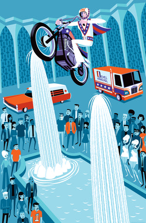 "The Triumph of Evel" Fine Art Print | Officially Licensed | Evel Knievel ©️and ™️ K and K Enterprises, Inc. | Shag (Josh Agle) | The Shag Store