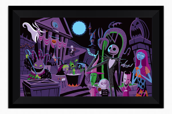 "When the Full Moon Starts to Climb" Framed Fine Art Print | Tim Burton's "The Nightmare Before Christmas" | Shag (Josh Agle) | © Disney | Black Liner | The Shag Store