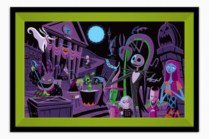 "When the Full Moon Starts to Climb" Framed Fine Art Print | Tim Burton's "The Nightmare Before Christmas" | Shag (Josh Agle) | © Disney | Lime Liner | The Shag Store