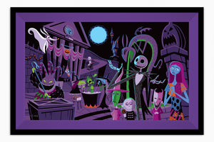 "When the Full Moon Starts to Climb" Framed Fine Art Print | Tim Burton's "The Nightmare Before Christmas" | Shag (Josh Agle) | © Disney | Purple Liner | The Shag Store