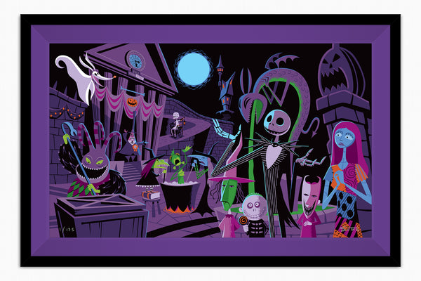 "When the Full Moon Starts to Climb" Framed Fine Art Print | Tim Burton's "The Nightmare Before Christmas" | Shag (Josh Agle) | © Disney | Purple Liner | The Shag Store
