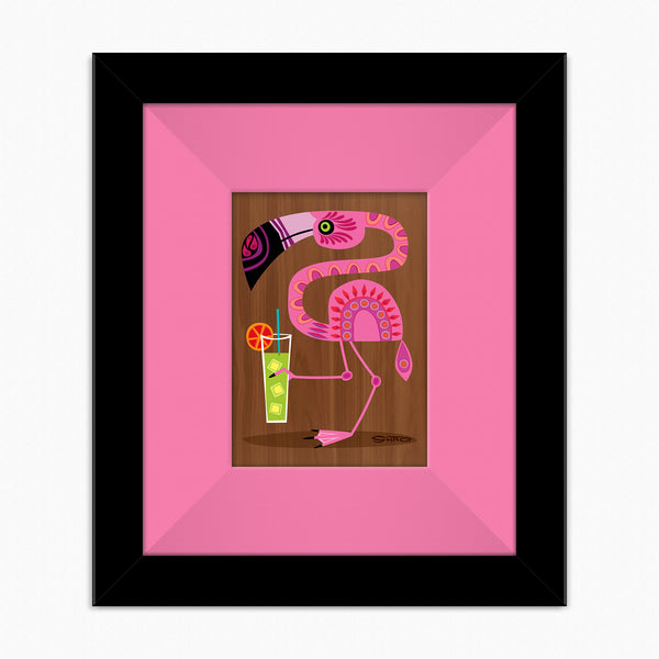 "Flamingo" Fine Art Print on Wood | Cocktail Birds of Wonderland