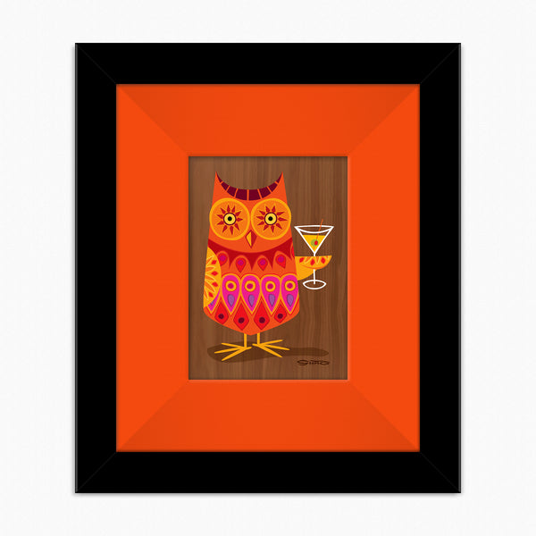 "Owl" Fine Art Print on Wood | Cocktail Birds of Wonderland