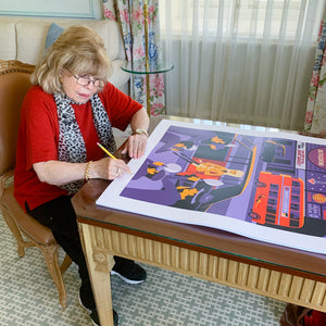 "Nancy in London" Fine Art Print | Shag (Josh Agle) | Hand-Signed by Nancy Sinatra & Shag | Nancy Sinatra Signing | The Shag Store