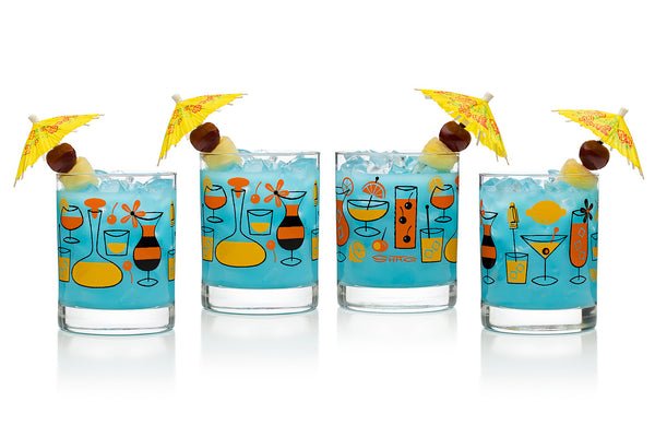 "Cocktails" Old Fashioned Glass Set | Orange Design | Shag (Josh Agle) | The Shag Store (Drinkware)