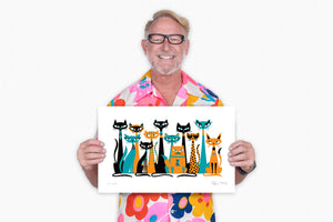 "Cat Conclave I" Fine Art Print with Shag (Josh Agle) | Orange & Turquoise Edition | The Shag Store