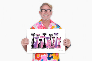 "Cat Conclave II" Fine Art Print with Shag (Josh Agle) | Pink & Purple Edition | The Shag Store