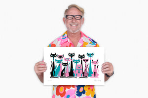 "Cat Conclave III" Fine Art Print with Shag (Josh Agle) | Pink & Turquoise Edition | The Shag Store