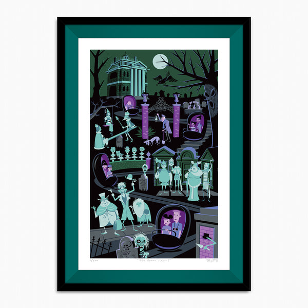 "999 Happy Haunts" Framed Fine Art Print | Disneyland's Haunted Mansion | Officially Licensed © Disney | Shag (Josh Agle) | Emerald Liner | The Shag Store