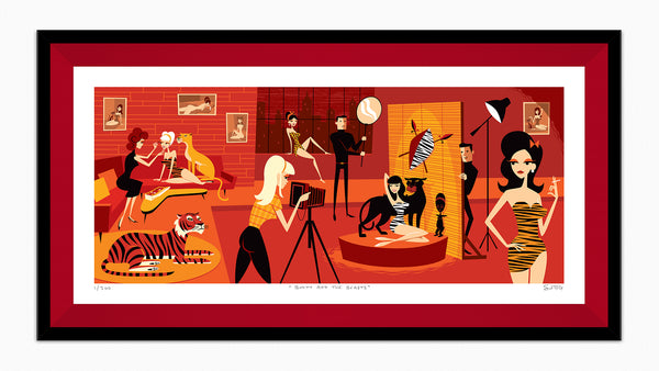 "Bunny and the Beasts" Framed Fine Art Print | Chinese Red Liner | Shag (Josh Agle) | The Shag Store