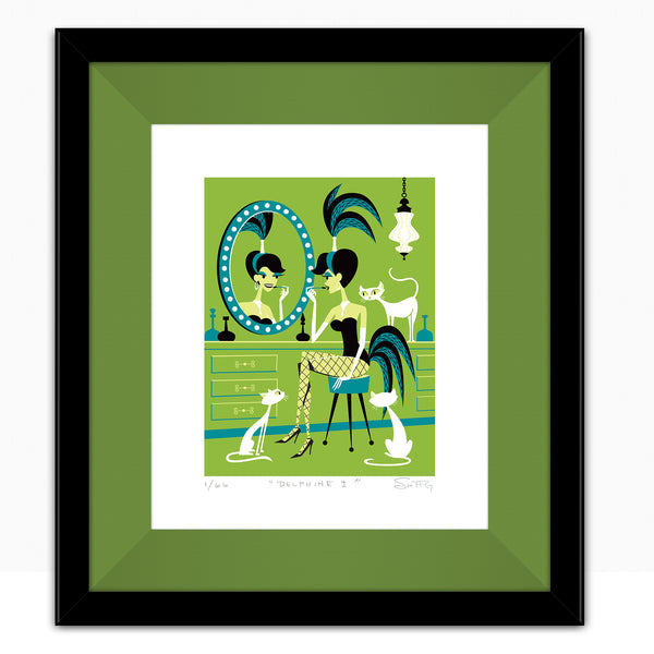 "Delphine 1" Framed Fine Art Print by Shag (Josh Agle) | Green Colorway | Grass Green Liner | The Shag Store
