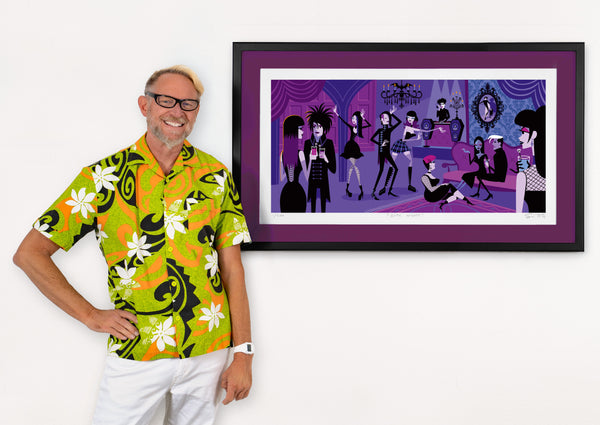 "Goth Night" Fine Art Print with Shag (Josh Agle) | Framed in Dark Violet | The Shag Store