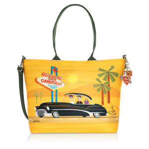 "Leaving Las Vegas" Medium Streamline Seatbelt Tote Bag | Shag X Harveys "Viva Las Vegas" | Front