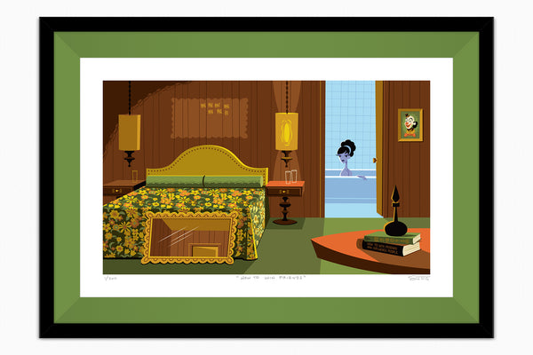 "How to Win Friends" Framed Fine Art Print by Shag (Josh Agle) | Framed in Grass Green | The Shag Store