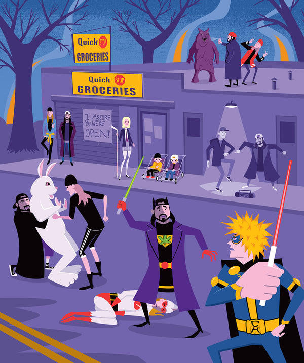 ”Jay & Silent Bob vs Time & Space” Fine Art Print | Shag (Josh Agle) | The Shag Store
