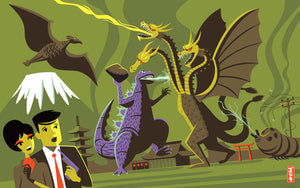 "Kingu Monsuta" Fine Art Print | TOHO Studios Godzilla | Green Colorway | Shag (Josh Agle) | The Shag Store