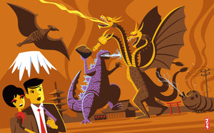 "Kingu Monsuta" Fine Art Print | TOHO Studios Godzilla | Orange Colorway | Shag (Josh Agle) | The Shag Store