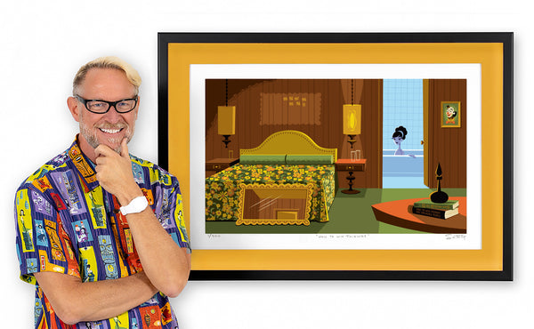 "How to Win Friends" Framed Fine Art Print with Shag (Josh Agle) | Framed in Curry | The Shag Store