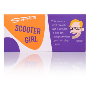 "Scooter Girl" Fine Art Vinyl Sculpture | "The Shag Store" Orange Edition | Shag (Josh Agle) | The Shag Store (Package Top)