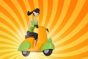 "Scooter Girl" Fine Art Vinyl Sculpture | "The Shag Store" Orange Edition | Shag (Josh Agle) | The Shag Store (Orange Graphic)