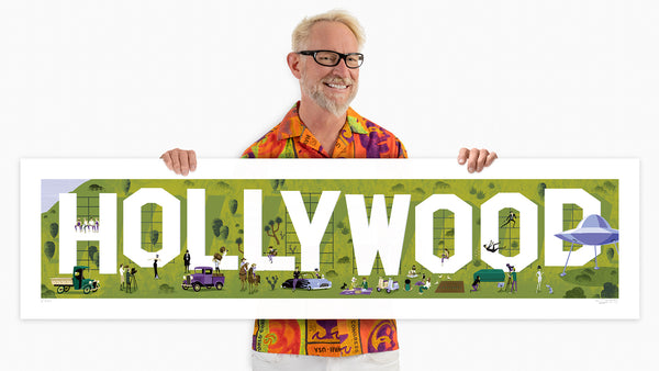 "The Moving Picture" Fine Art Print with Shag (Josh Agle) | Hollywood Sign's 100th Anniversary | ©️ Hollywood Chamber of Commerce | The Shag Store